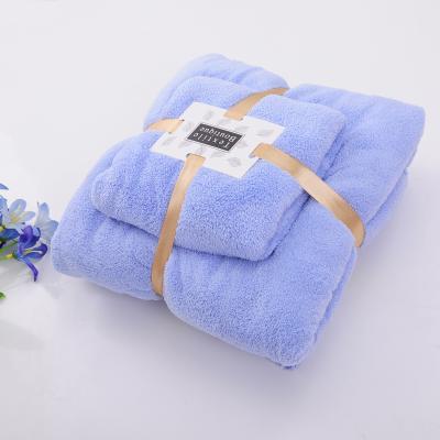 China Sustainable High Quality Super Absorbent Customizable Warp Knitted Coral Fleece Bath Towel Sets for sale