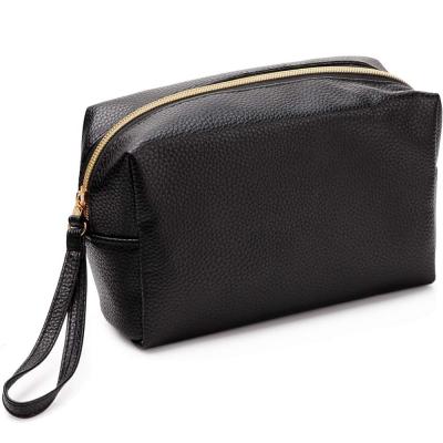 China HZB-08 Fashion Black PU Leather Makeup Bag Handy Cosmetic Pouch For Women for sale