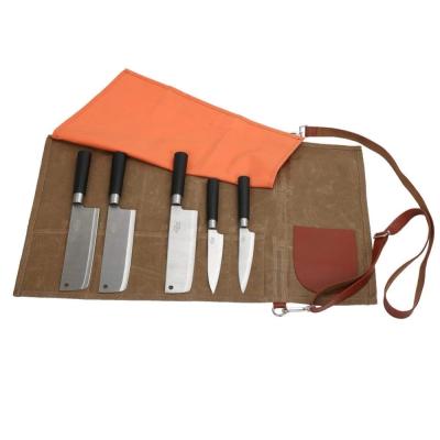 China GJD-03 Waterproof Durable Waxed Canvas Chef's Knife Roll Bag With Leather Shoulder Strap GJD-03 for sale