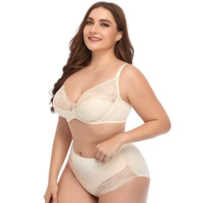 China Comfortable Breathable Bras Panties Lace Women Sets 2 Piece Bra Plus Big Boobs Size Bra And Panties Set For Fat Girls for sale