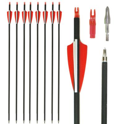 China 30 Inch SHOOTING Target Hunting Arrows Carbon Arrow Black-Red Feather With Replaceable 500 Arrowhead Spine For Recurve And Coumpond Bows for sale