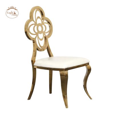 China Fashion Style Modern Custom European and American Back Chair Hollow Flower Shaped Stainless Steel Hotel Banquet Wedding Chair for sale