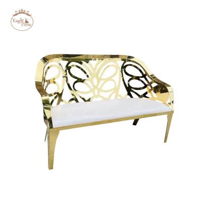 China Modern White Soft Gold Leather Stainless Steel Couples Royal Wedding Banquet Sofa Chair for sale