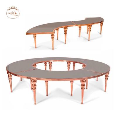 China Stainless Steel Wedding Banquet Event Party Combination Modern Semicircular S Shaped Glass Dining Table for sale