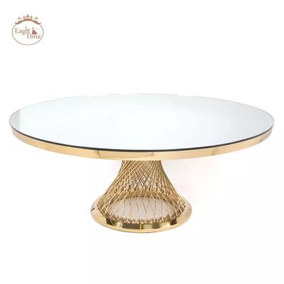 China Basic modern fashion stainless steel glass mirror stainless steel wedding light luxury round banquet table for sale