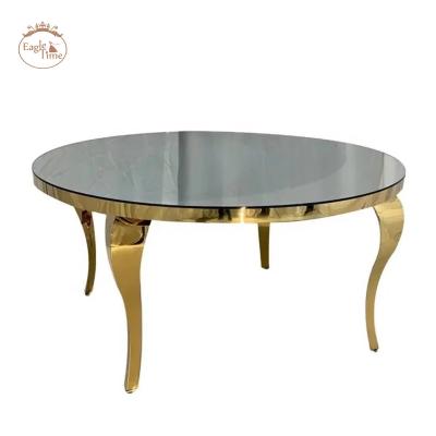 China Modern Minimalist Wedding Glass Top Stainless Steel Event Dining Table for sale