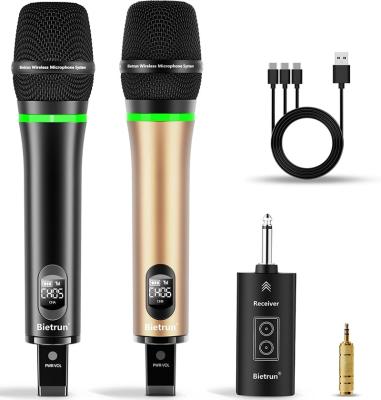 China Handheld Microphone Bietrun Wireless Microphone, 240FT UHF Rechargeable Metal Dual Dynamic Handheld Mics Wireless with Bluetooth for Karaoke Machine for sale