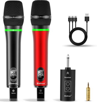 China Handheld Microphone Bietrun Wireless Microphone, 240FT UHF Rechargeable Metal Dual Dynamic Handheld Mics Wireless with Bluetooth for Karaoke Machine for sale