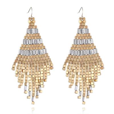 China BOHIME 2022 New Ethnic Style Handmade Beaded Tassel Hook Earrings Colorful Geometric Square Pendant Earrings For Women for sale