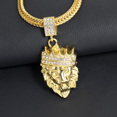 China 2022 European and American exaggerated alloy lion stone metal personality men's new hip-hop main pendant necklace punk for sale