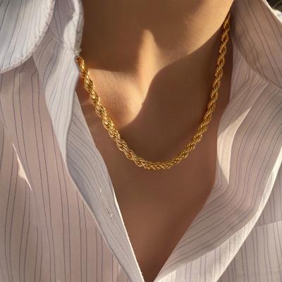 China European and American fashion minimalist gold classic necklace 2022 thick twisted chain twist style rope titanium steel necklace new for sale