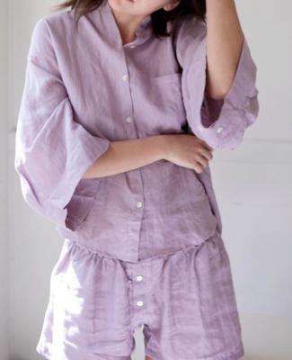 China Breathable 100% Pure Linen Pajama Set 3/4 Sleeve Short Shirts And Shorts for sale