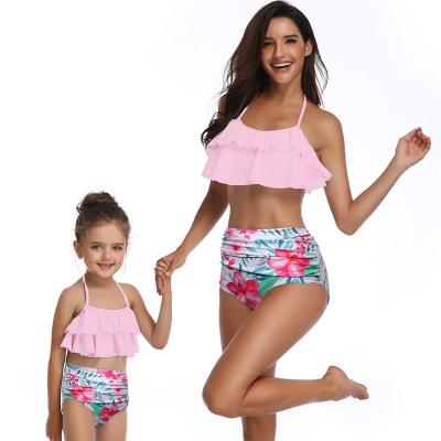 China 2021 New Design Fato De Banho Bikini Removable Padded Mom And Daughter Matching Swimsuits For Family Print Bikini Swimwear Ruffle Swimwear for sale