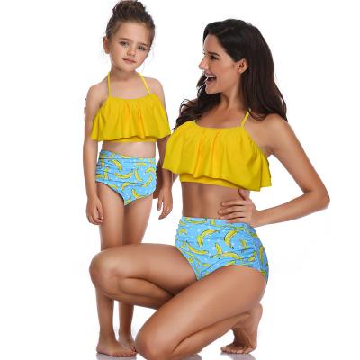 China Padded Removable Wholesales Children Swimsuit Family Swimsuit Print Cute Brazilian Bikini Ruffle Tops Swimming Suit Micro Waist Swimwear for sale