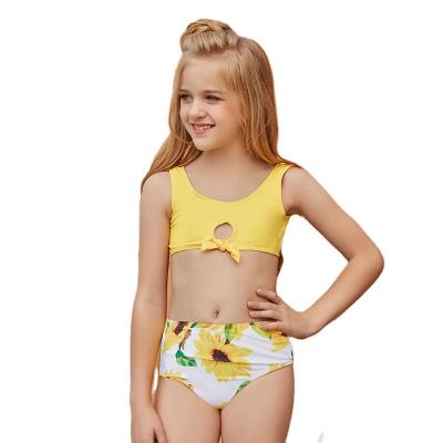 China Customized Qualified Breathable Modest Flower Print Swimsuit Swimsuits Kids Cute Bikini Bow-knot Two-Piece Swimwear Bathing Suit for sale