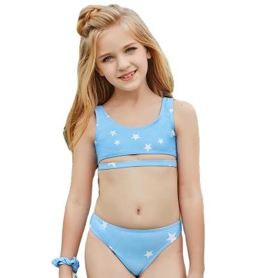 China Wholesale OEM/ODM Roupa De Banho Kids Girls Kids Swimwear Star Print Designer Breathable Blue Cute Teen Bikinis Bathing Suits Teenage for sale