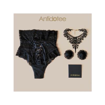 China Others Others A High-waisted super wide brimmed panties set bead black lace chest paste lace collar set for sale