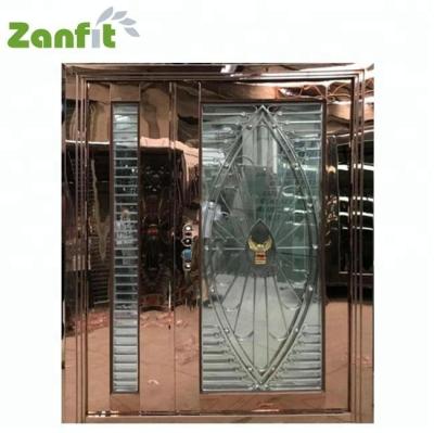 China Modern Mother Son Rose Gold Main Door Designs Double Door Stainless Steel Pivot Exterior Door Glass Home Factory for sale