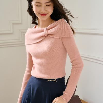 China Cashmere Anti-pilling Knitted Pullover Sweater 2022 Top Fashion Custom Women Long Sleeve Casual Girl Clothing Butterfly Collar OEM for sale