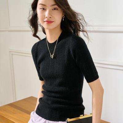 China Anti-pilling cashmere knitted new women sweater short sleeve breathable soft fashion ladies round neck young girl clothing summer casual for sale