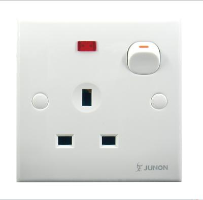 China PC JUNON Hot Selling 13A 3 Pin Electric Wall Switch and Socket with Neon for sale