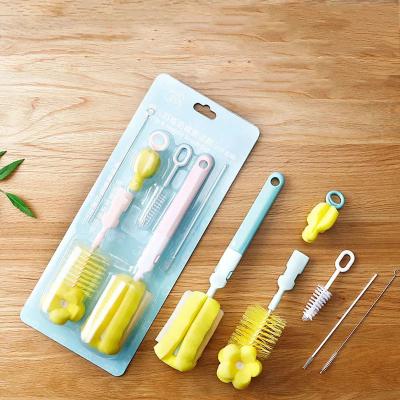 China Straw Cleaning Baby Teats Brush Viable Household Bottle Milk Cleaning Accessories Long Handle Baby Sponge Brush For Feeding Bottle for sale