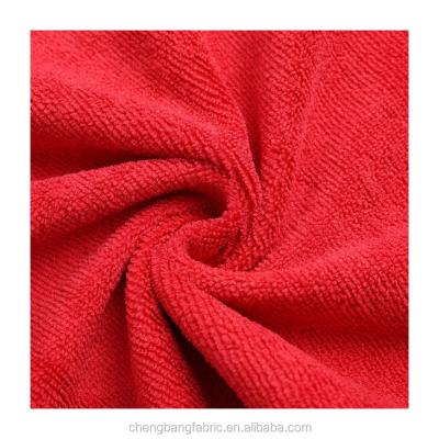 China Chengbang Manufacturing Red Color Microfiber Terri Towel Fabric Roll Bath Towel Anti-Static Knitting Stock Fabric for sale