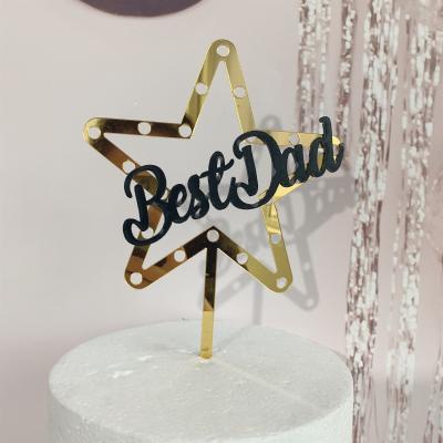 China Happy Cake Topper Party Supplies Favors Best Dad Star Fathers Day Cake Decoration Acrylic Cake Decorating Tools for sale