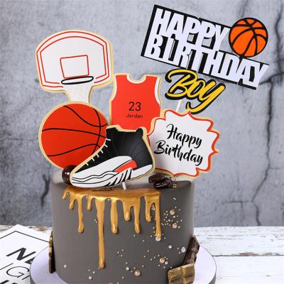 China 1set 4 Cardboard Designs Available Basketball Football Sports Theme Boys Cake Decoration Happy Birthday Cake Topper Kid Favors for sale