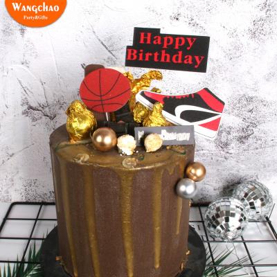 China Paper Topper Sports Series Cake Birthday Party Decoration 3pcs Basketball Theme Boy Happy Birthday Cake Topper Supplies Kids Favors for sale