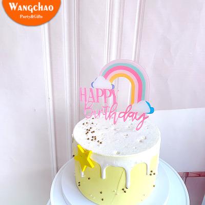 China Creative Acrylic Rainbow Happy Birthday Cake Topper Cake Decoration Baby Shower Gifts Kids Favors Party Supplies for sale