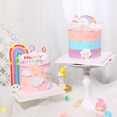 China Rainbow Happy Birthday Cake Topper Cute Smile Clouds Big Rainbow Baby Shower Cake Paper Toppers Kids Baking Gifts for sale