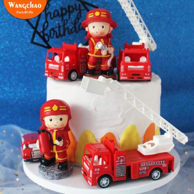 China Resin Fireman Happy Birthday Cake Topper Hero Dreamer Theme Cake Decoration Party Small Supplies Kids Favors Toys for sale