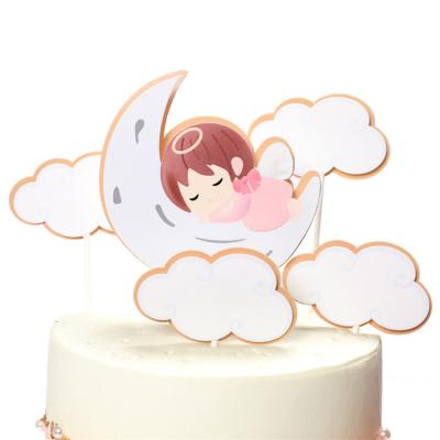 China Happy Birthday Theme 1/Set Angel Moon Stars Baby Birthday Cake/Baby Shower 1st Topper Boy or Girl Cake Decorating Baby Shower Kids Party Supplies for sale