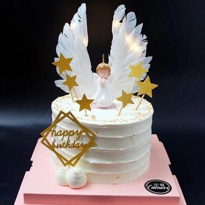 China White Feather Angel Feather Wings Cake Topper Wedding Cake Topper Happy Birthday Decoration for Party for sale