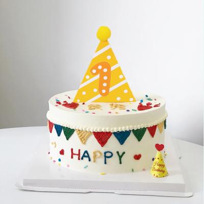 China One Year Old Baby Shower Baking Cake Topper Boy or Girl Happy Birthday Cake Toppers Triangle Paper Cake Decoration for sale