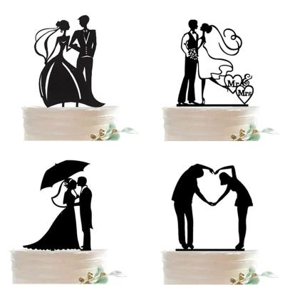 China Black Glitter Paper Wedding Cake Topper Mr and Mrs Bride and Groom Birthday Party Supplies Cake Decoration for sale