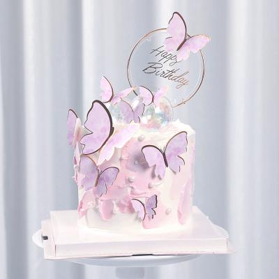 China Hot Selling Butterfly Cake Insert Paper Party Supplies Valentines Happy Birthday Decoration Acrylic Wedding Cake Topper for sale