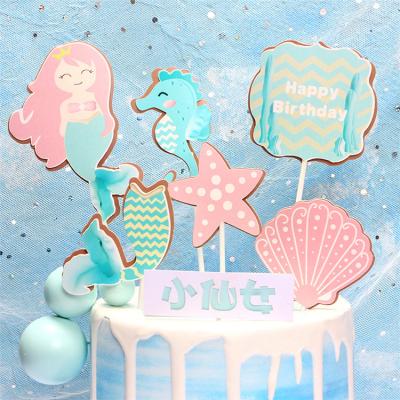 China Happy Birthday Theme Mermaid/Mermaid Shells Cake Topper Decorations Kids Ocean Theme Happy Birthday Party Supplies Beauty Cupcake for sale