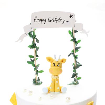 China Forest Theme Jungle Vine Party Happy Birthday Baby Boy Paper Cake Topper Cake Stand Tree or Girl Party Supplies for sale