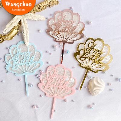 China Ocean Series Acrylic Happy Birthday Cake Topper Shell Acrylic Treat Baby Shower Kids Party Decoration Supplies for sale