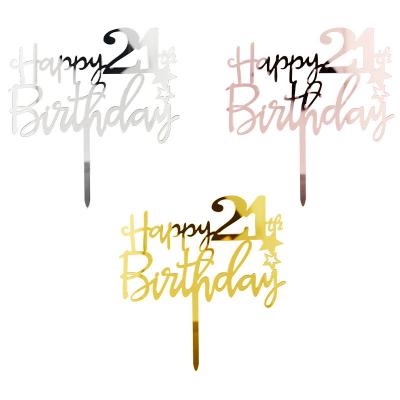 China Acrylic Acrylic Cake Topper Gold Cupcake Topper Happy Birthday 21st Party Favors Cake Decorations for sale