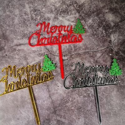 China Merry Christmas Cake Toppers Double Layer Acrylic Christmas Tree Cake Decorating Tools Gifts Acrylic Cake Topper for sale