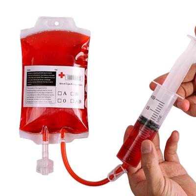 China Halloween PVC Party Props Decoration 400ML PVC Blood Juice Energy Drink Pouch Bag Halloween Blood Drink Bag for sale