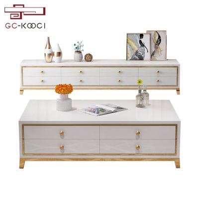 China Modern minimalist light luxury TV cabinet living room furniture TV cabinet and coffee table set for sale