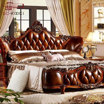 China Solid wood red wine elaborately carved European classic solid wood bed with large foreskin for sale