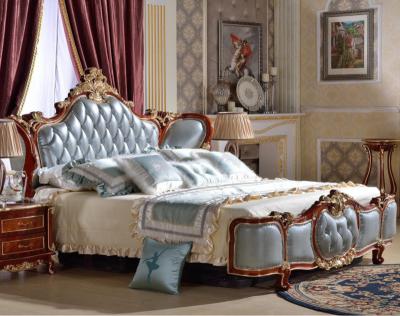 China Ultimate luxury handmade solid wood bed made in royal European style, using first layer cowhide and beech for sale