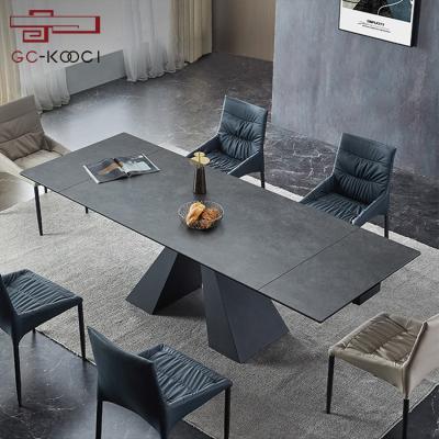 China Convertible Rectangle High Quality Black Marble Extendable Dining Table Chipboard Stone Dining Table for sale