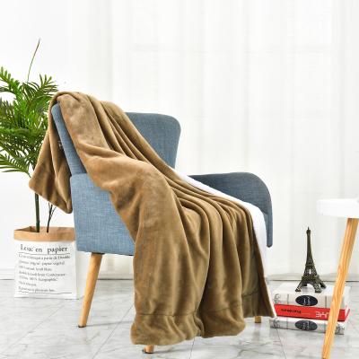 China Folded Ready To Ship Custom Logo Soft Warm Winter Thick Throw Fleece Sherpa Flannel Blanket for sale