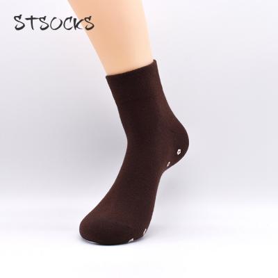 China Dot Patterned Cotton Athletic Business Brand Men's Crew Antibacterial Custom Socks Logo Color Non Slip Brown Tan for sale